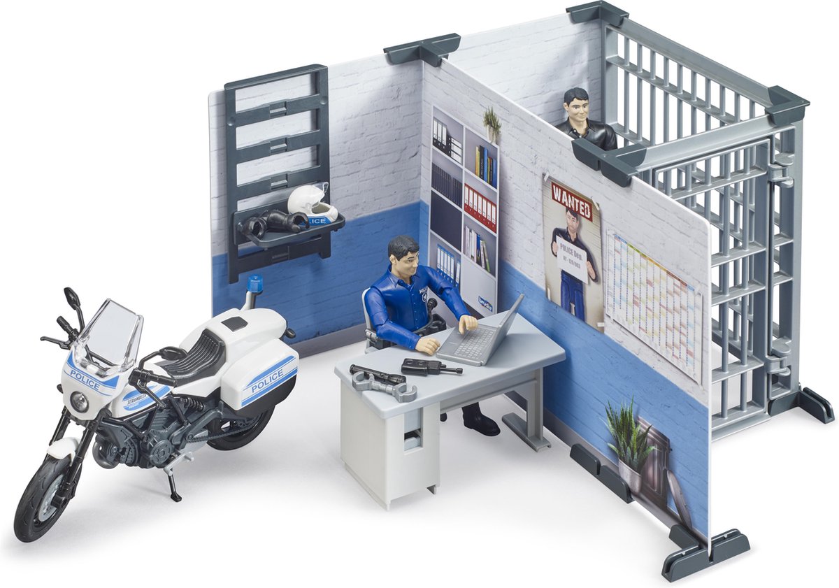 Speelgoed politiebureau met motor en cel