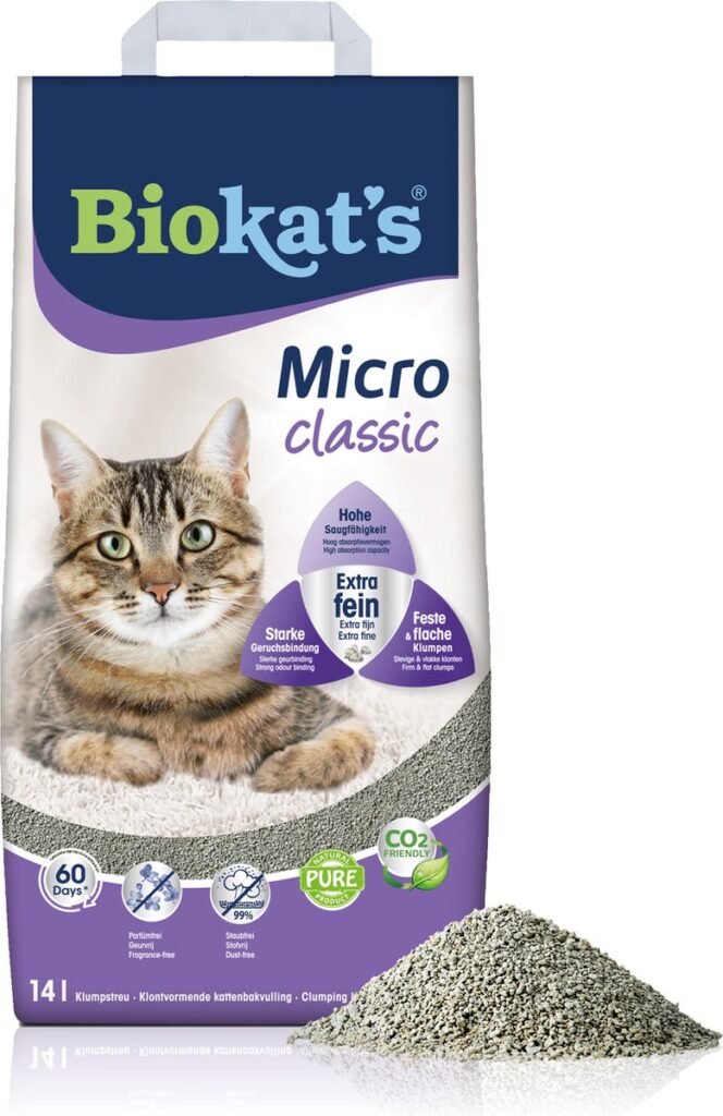 Biokat's Micro Classic kattenbakvulling verpakking met kat