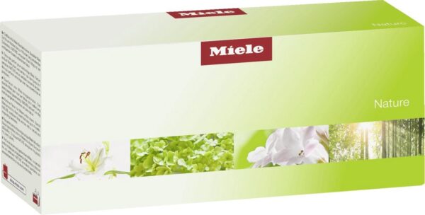 Miele Nature wasmiddel verpakking met bloemmotieven