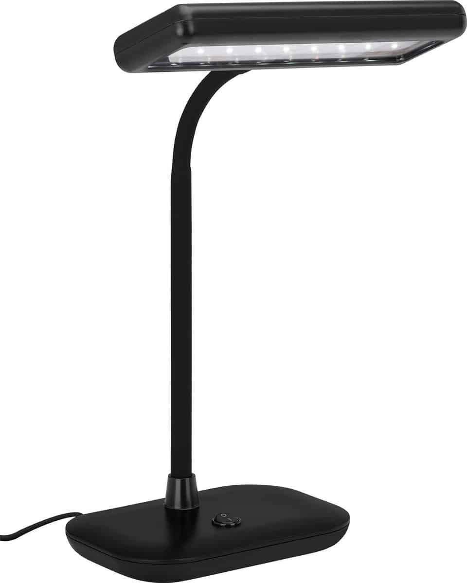 Zwarte moderne bureaulamp met LED-verlichting.