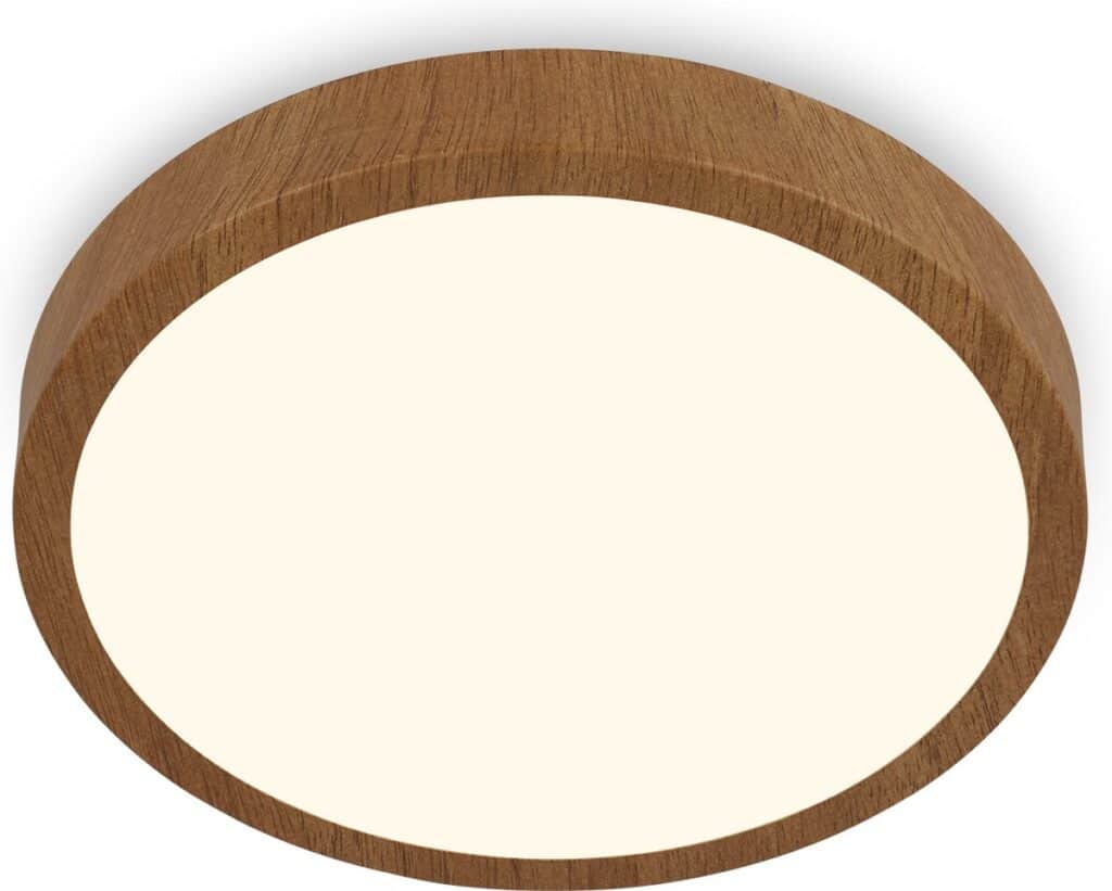 Ronde houten plafondlamp met witte kap