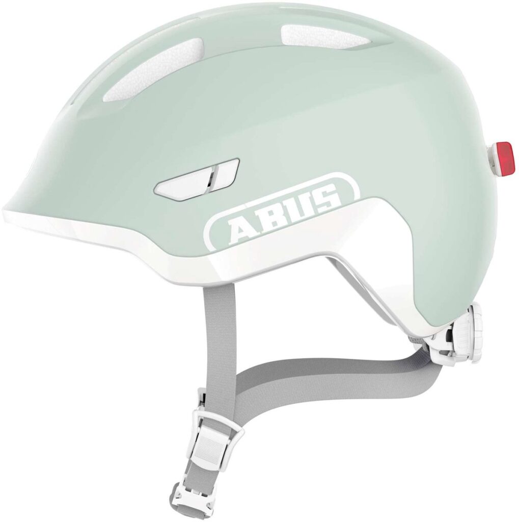 Mint-green ABUS bicycle helmet with a rear light