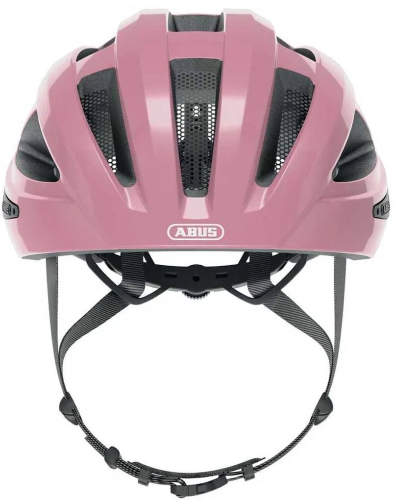 Pink ABUS bicycle helmet with ventilation holes