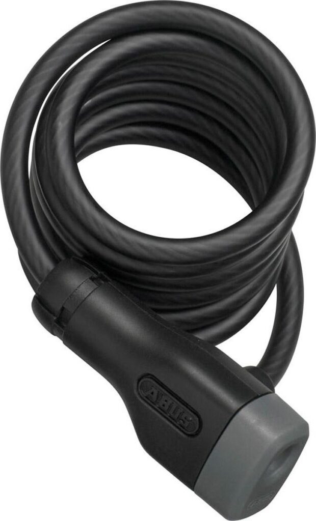 Zwart fietsslot met spiraalvormig kabelontwerp