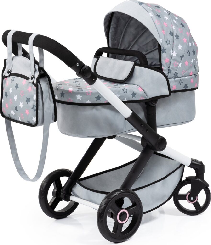 Grijze kinderwagen met sterpatroon