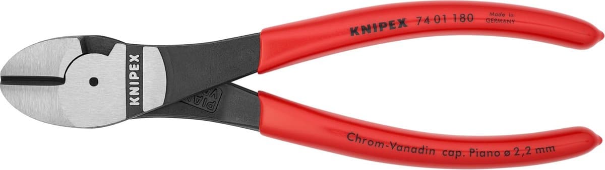 Knipex zijkniptang met rode handgrepen.