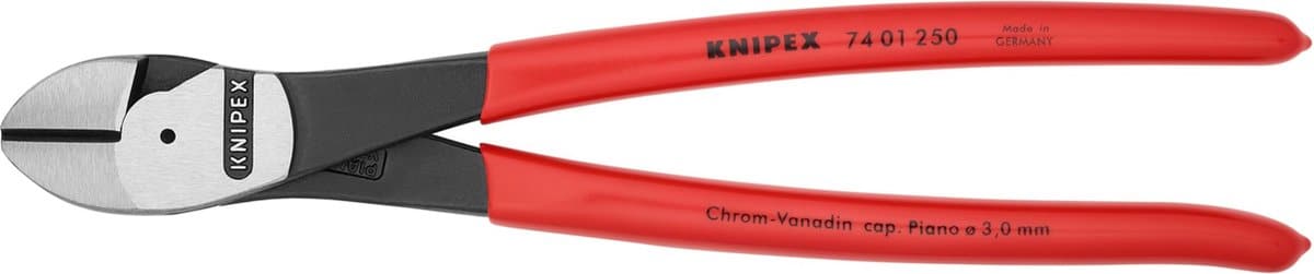 Rode Knipex zijkniptang met stalen bekken.