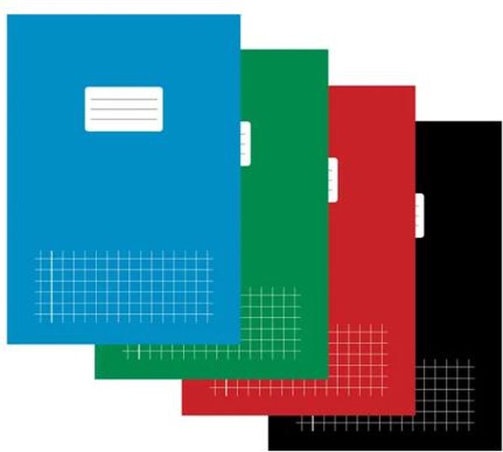 Vier gekleurde notitieboekjes met ruitenpatroon