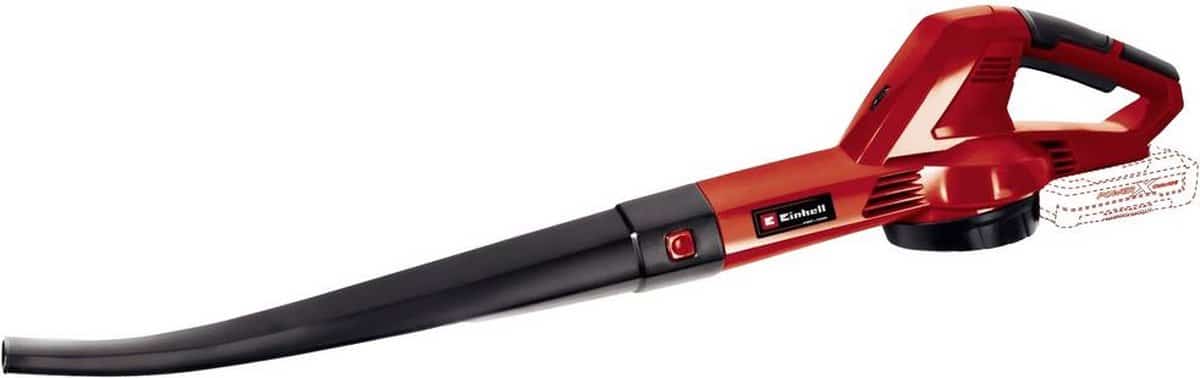 Rode draadloze bladblazer op witte achtergrond.