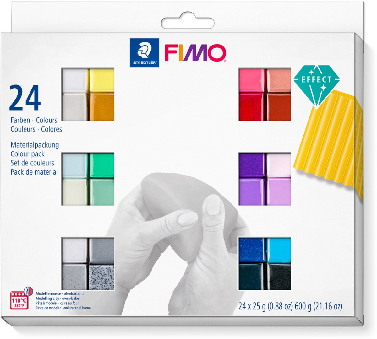 24 kleuren FIMO modelleerklei pakket met effecten.