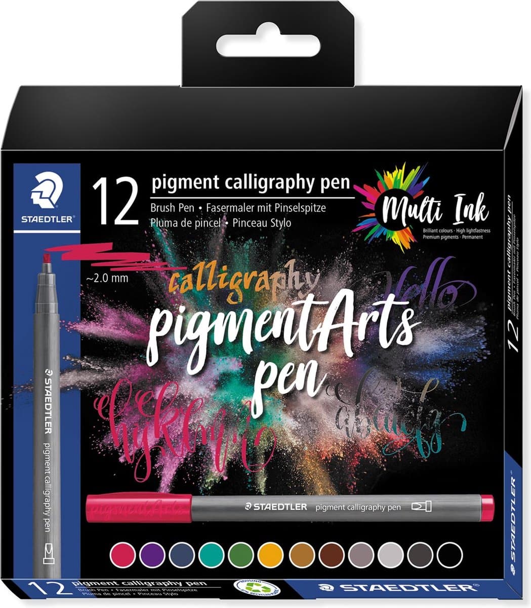 Staedtler kalligrafie pennen set van 12 kleuren.