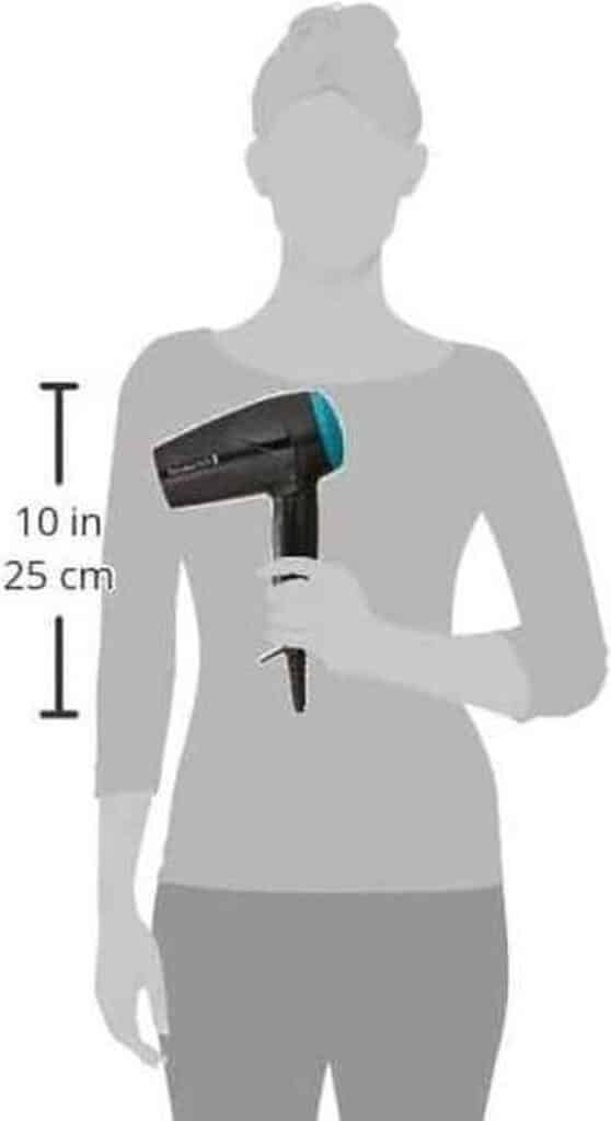 Afbeelding van haardroger met afmetingen, 25 cm lang.