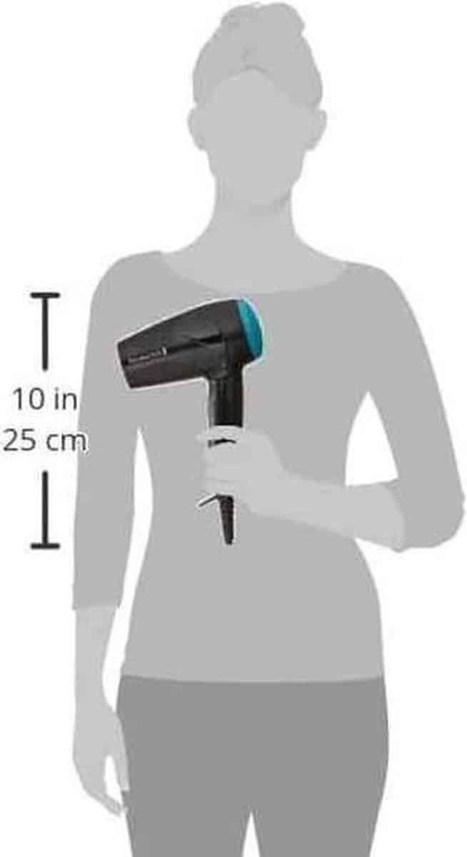 Afbeelding van haardroger met afmetingen, 25 cm lang.