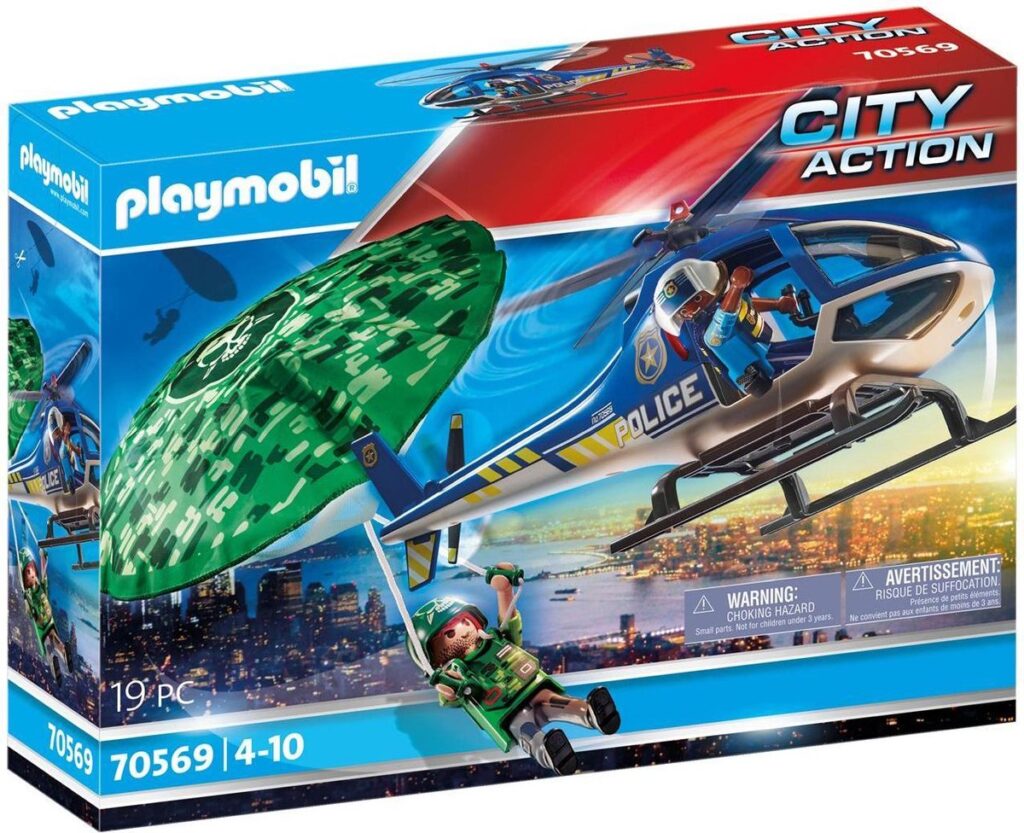 Playmobil politiehelikopter speelgoedset met actiefiguren.