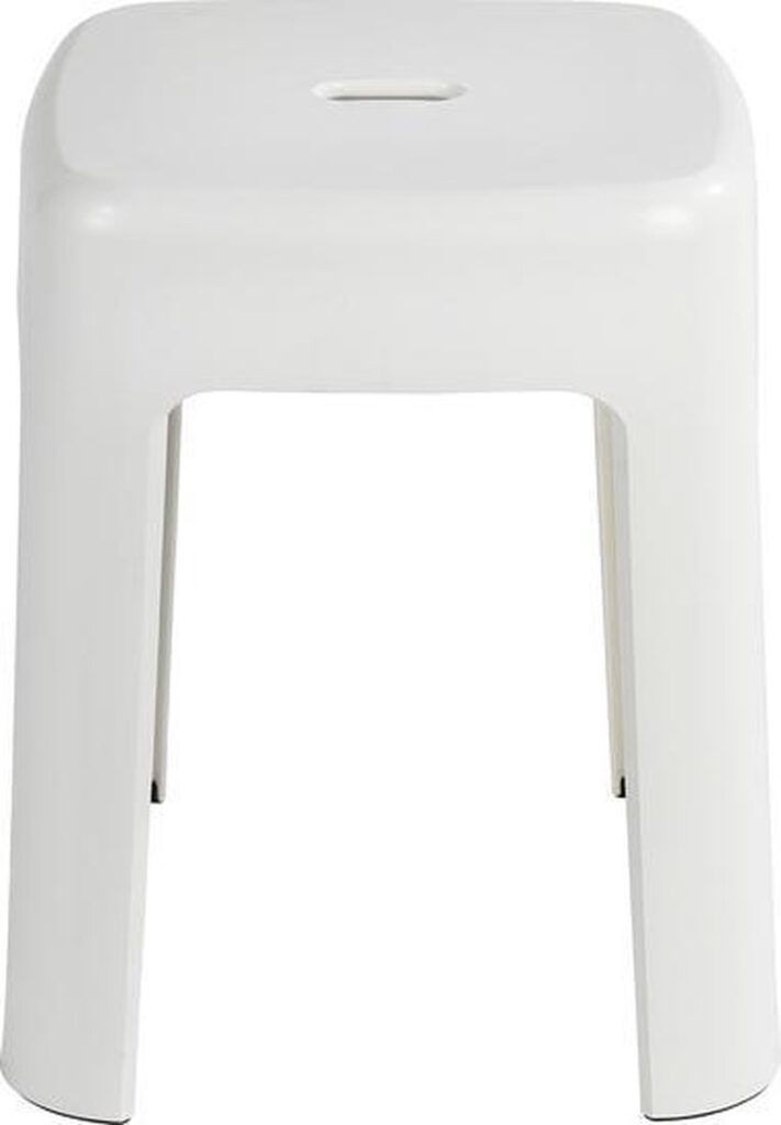 Witte plastic kruk met vier poten.