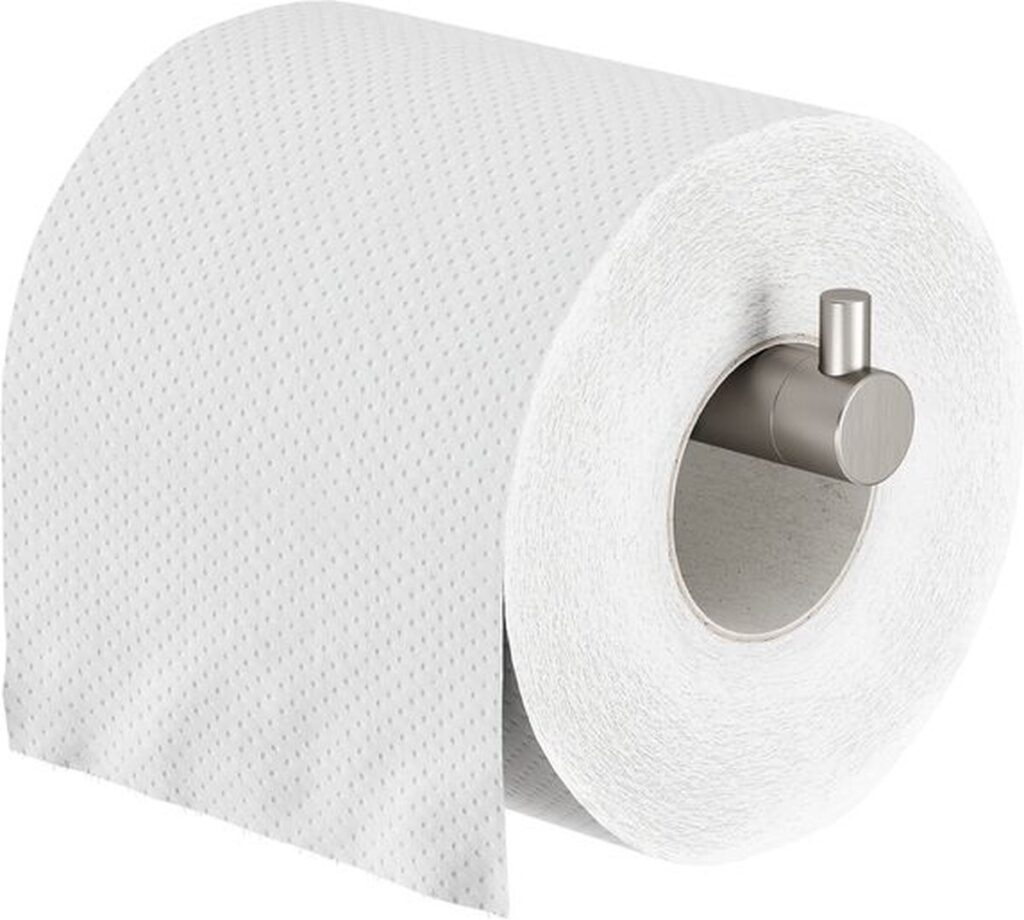 Toiletrol op houder in badkamer.