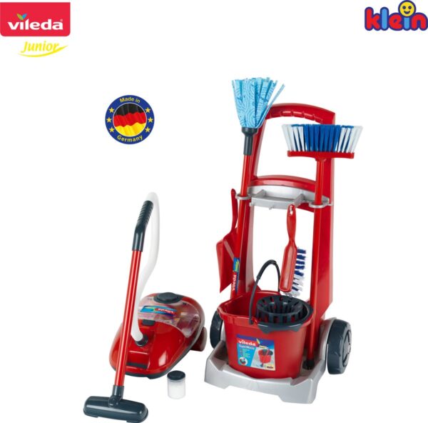 Speelgoed schoonmaakkar met accessoires voor kinderen, rood.