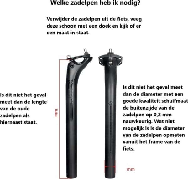 Instructies voor juiste zadelpenmaat fiets meten.