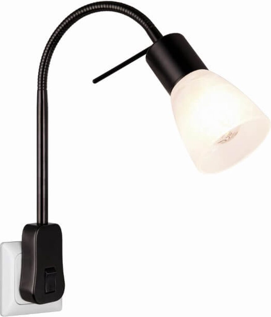 Flexibele wandlamp met stekker in stopcontact.