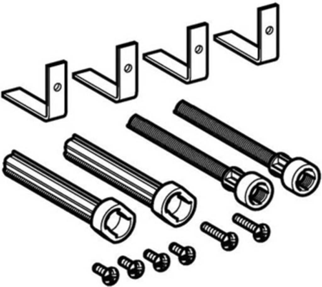 Illustration of a set of screws and bolts for assembly