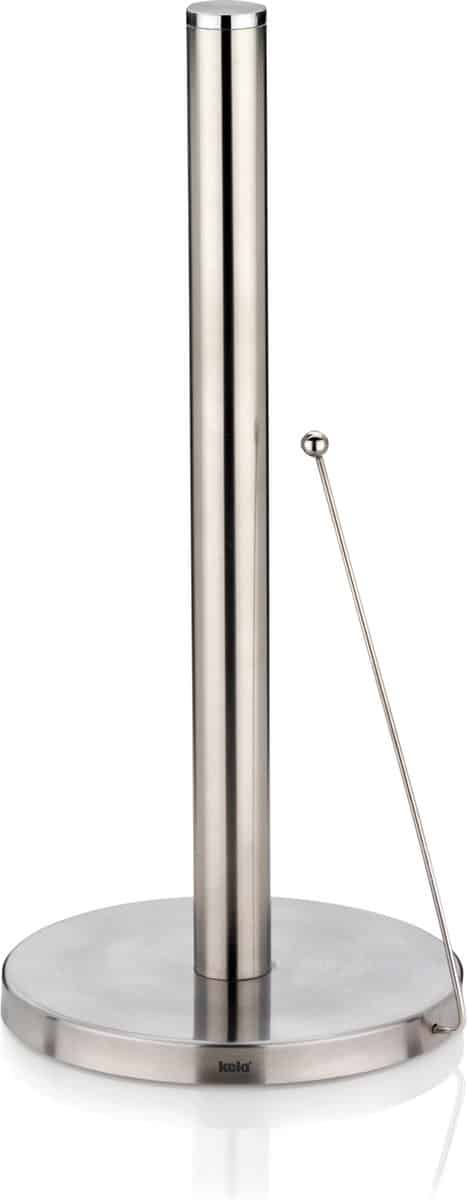 Stijlvolle staande keukenrolhouder van roestvrij staal.