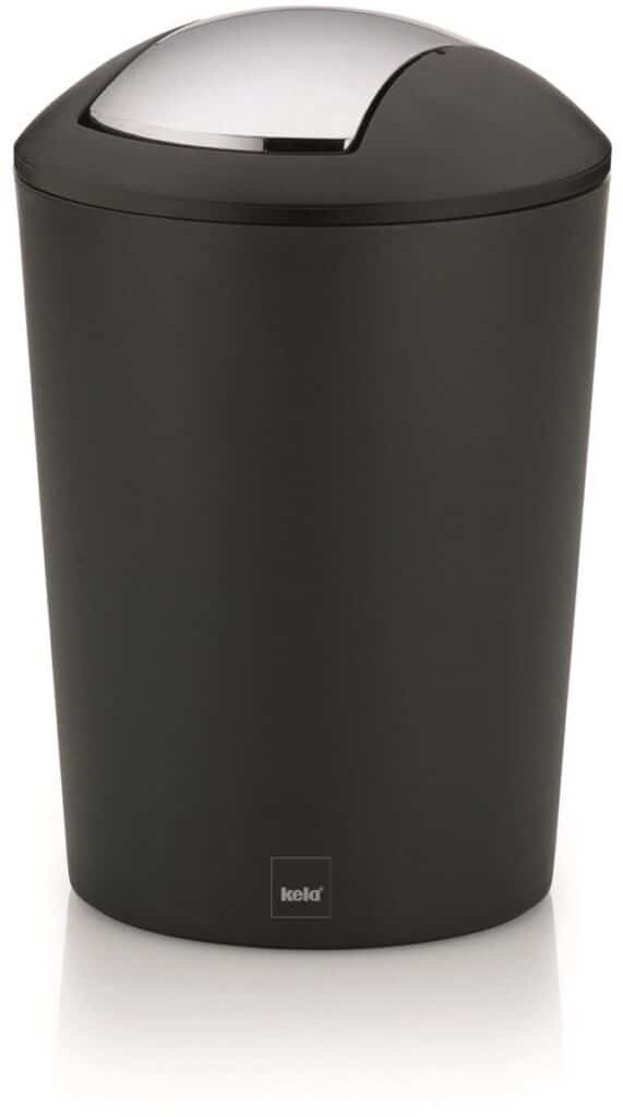 Zwarte prullenbak met zilveren draaidop