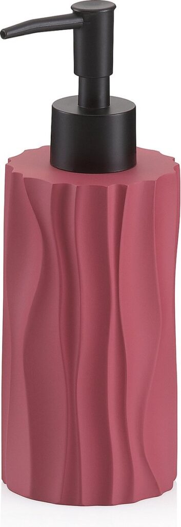 Roze zeeppomp met zwarte pomp, golvend ontwerp.