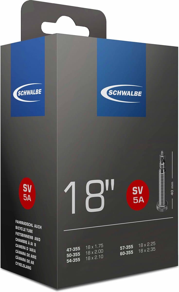 Schwalbe binnenband 18 inch fietsventiel, SV 5A