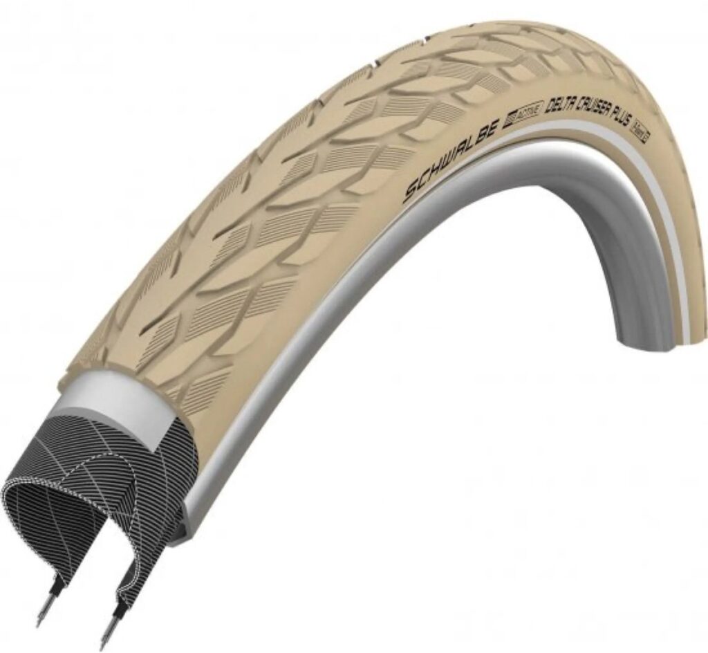 Pneu de vélo Schwalbe beige avec protection anti-crevaison, vue en coupe