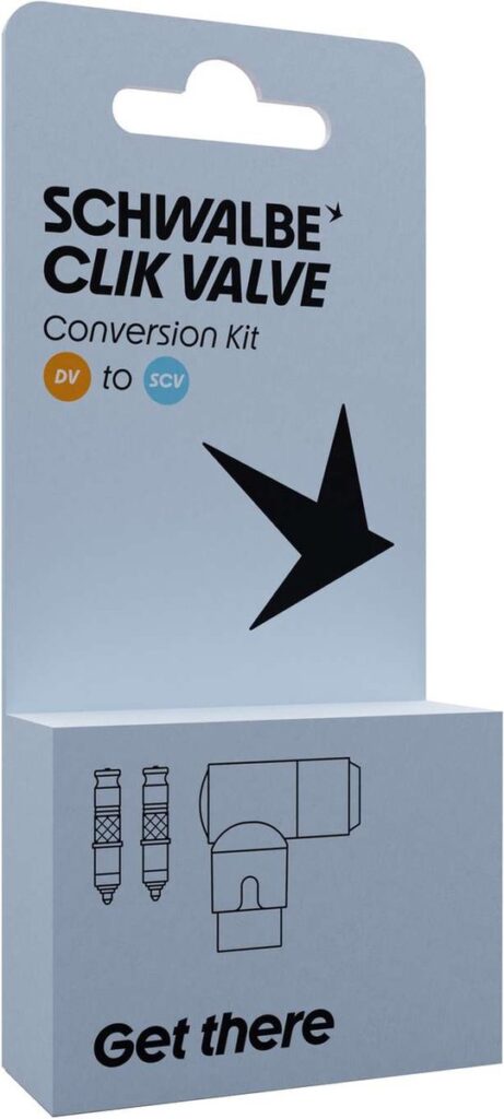 Schwalbe ventiel ombouwkit verpakking voor fietsband.