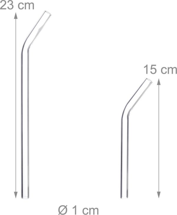 Twee glazen rietjes, lengte 23 en 15 cm.