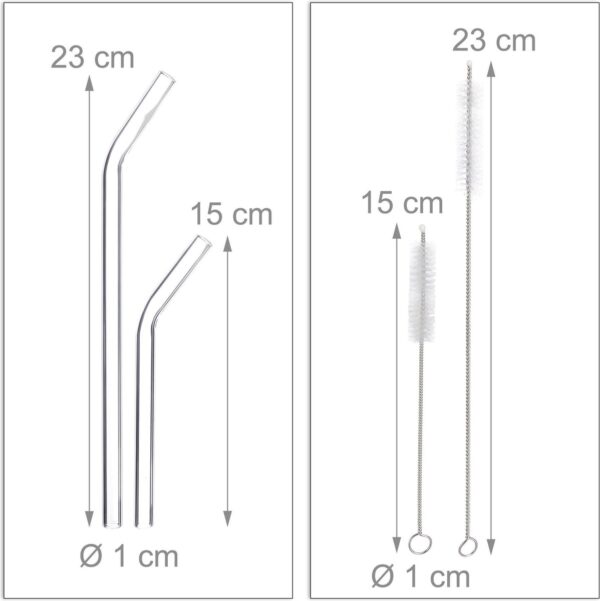 Glazen rietjes en borstels met afmetingen