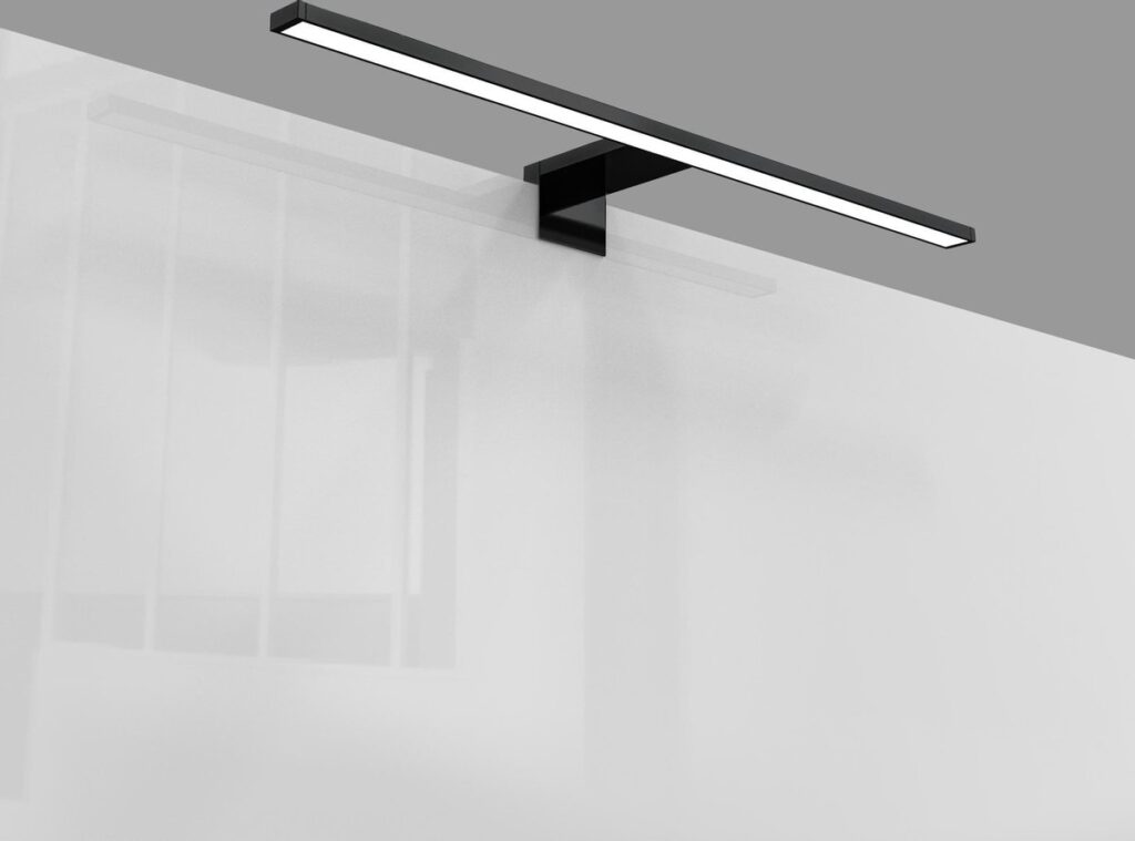 Moderne zwarte wandlamp op grijze achtergrond