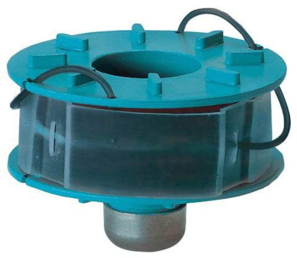 Turquoise plastic spoel voor draadopslag