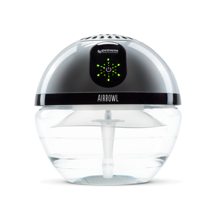 Glazen luchtverfrisser met digitale displays en waterreservoir