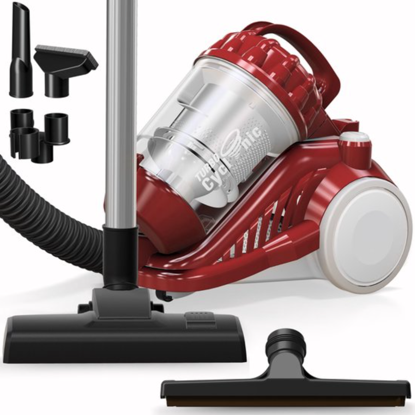 Rode cycloonstofzuiger met accessoires