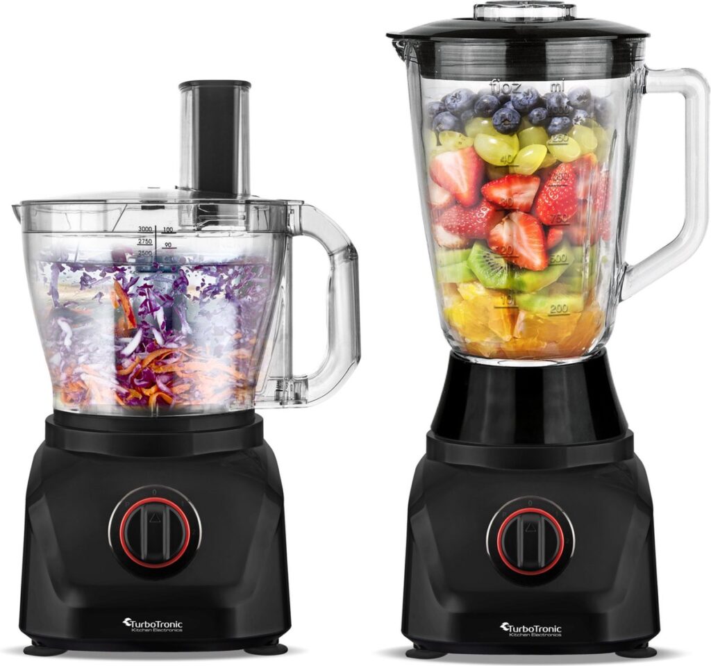 Blender en keukenmachine met verse ingrediënten