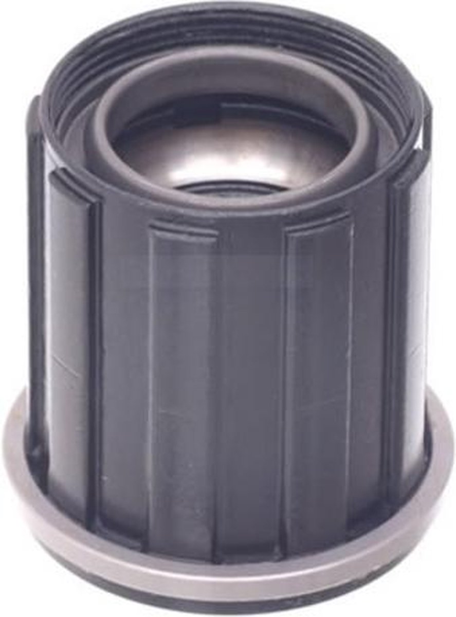 Black bicycle freehub body with bearing