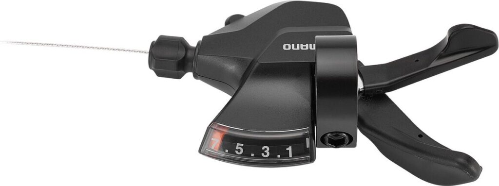 Black bicycle gear shifter with cable