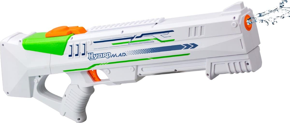 Witte waterpistool met groene en oranje details