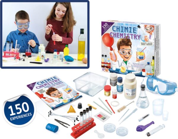 Kinderen testen chemieset met experimenten voor 8+