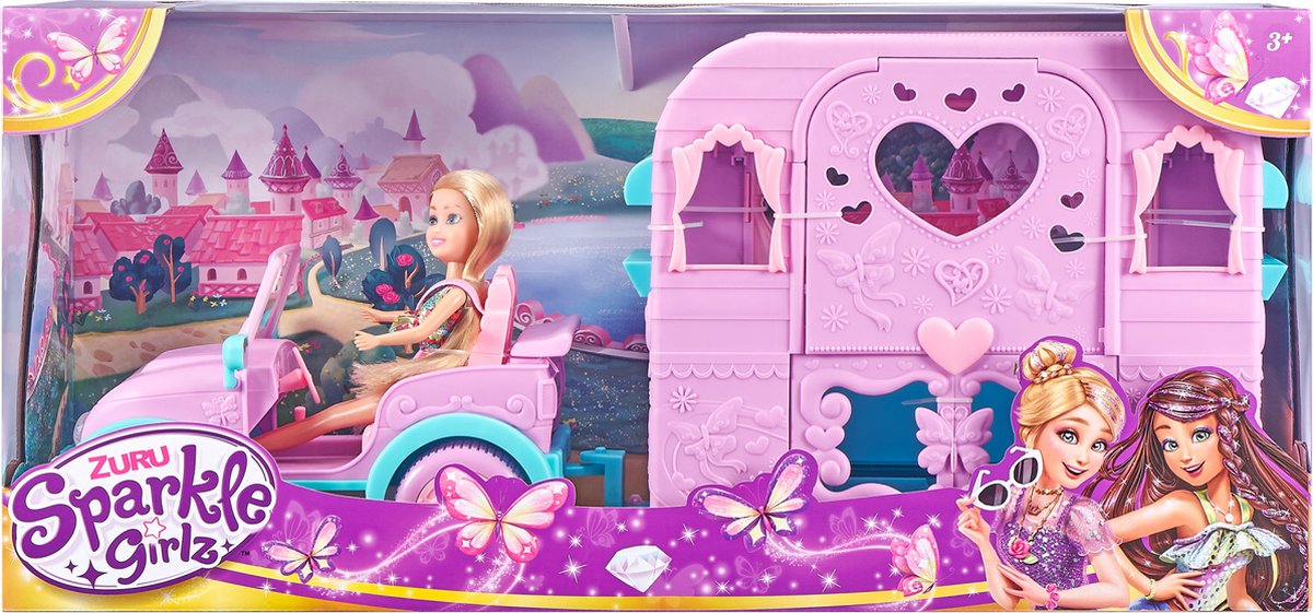 Sparkle Girlz doll with a pink jeep and trailer