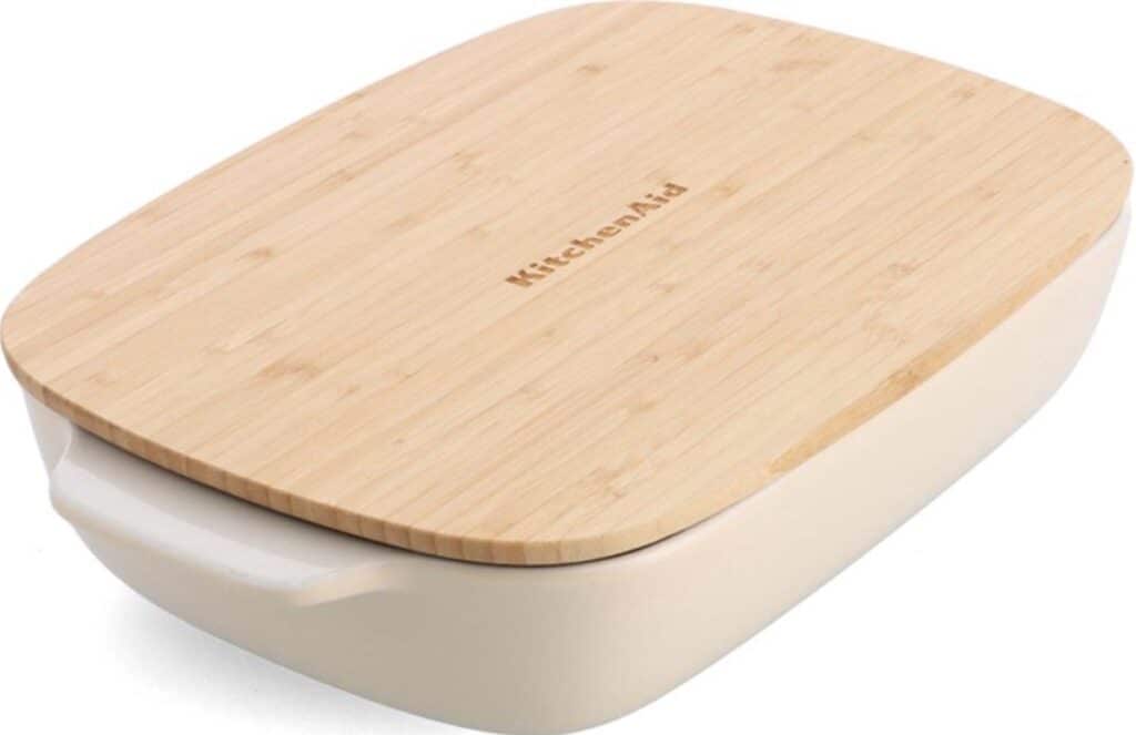 Keramische ovenschaal met bamboe deksel