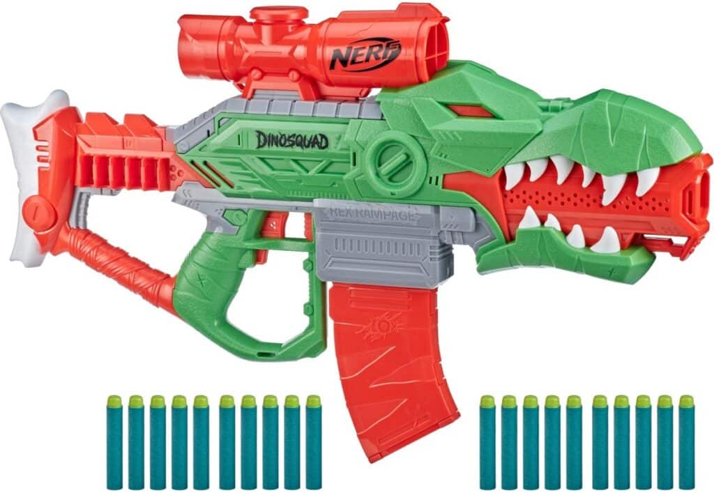 Nerf gunspeelgoed met dinosaurusontwerp en schuimrubberen pijltjes.