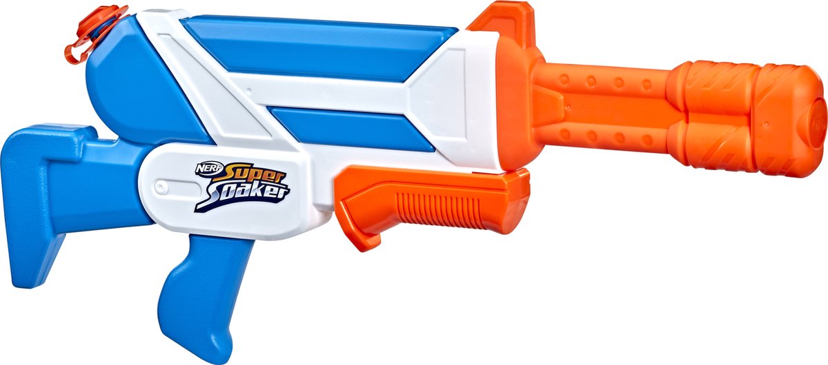 Bouw een waterpistool met blauwe en oranje kleuren.