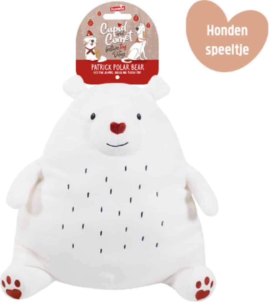 Wit ijsbeer hondenknuffel met hartvormige details.