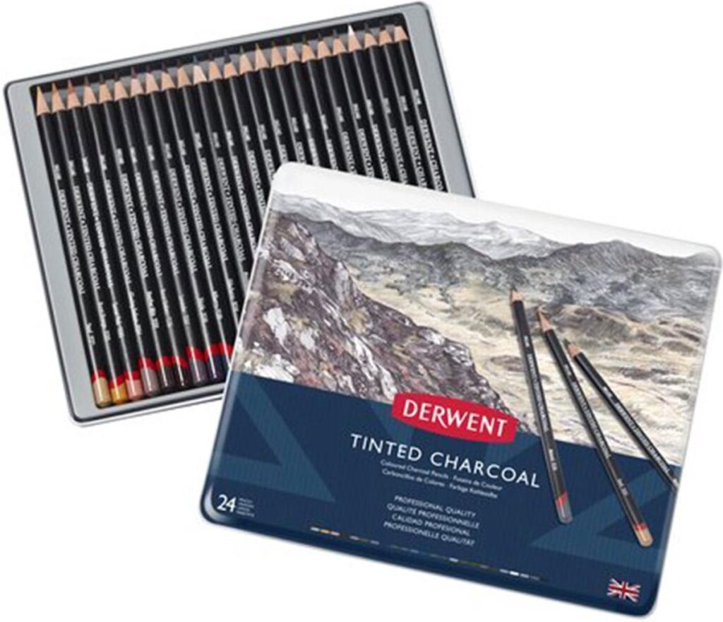 Derwent Tinted Charcoal potloden set in blik