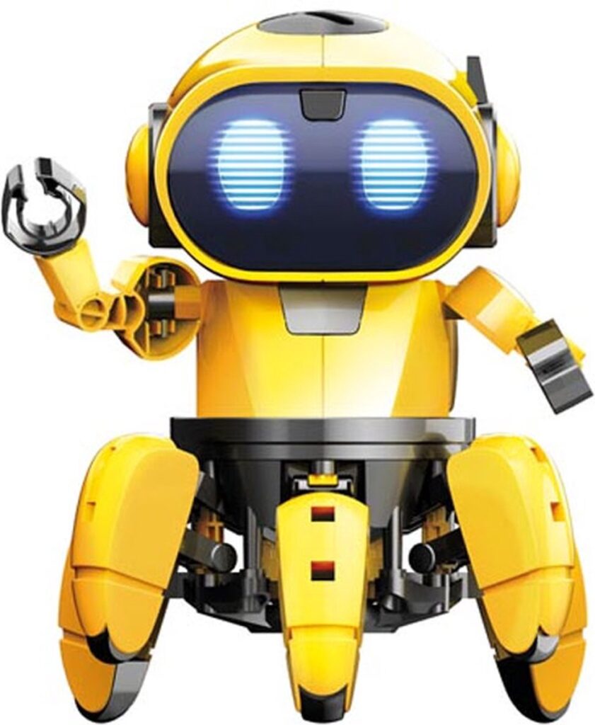 Cute yellow robot with blue light-up eyes