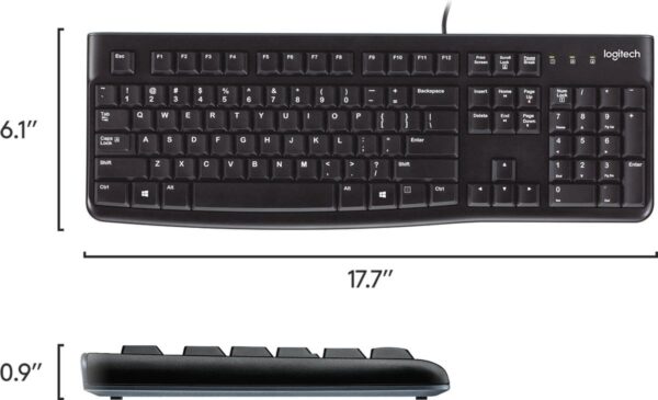 Zwart toetsenbord met afmetingen in inches