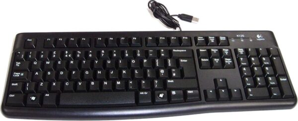 Zwart USB toetsenbord met QWERTY-indeling.